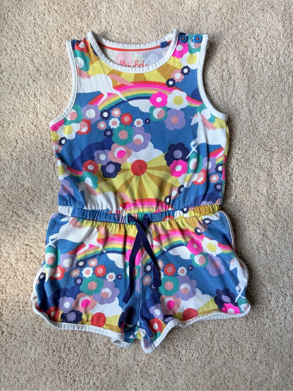 Mini Boden size 2/3 Girls' Rainbow Floral Romper